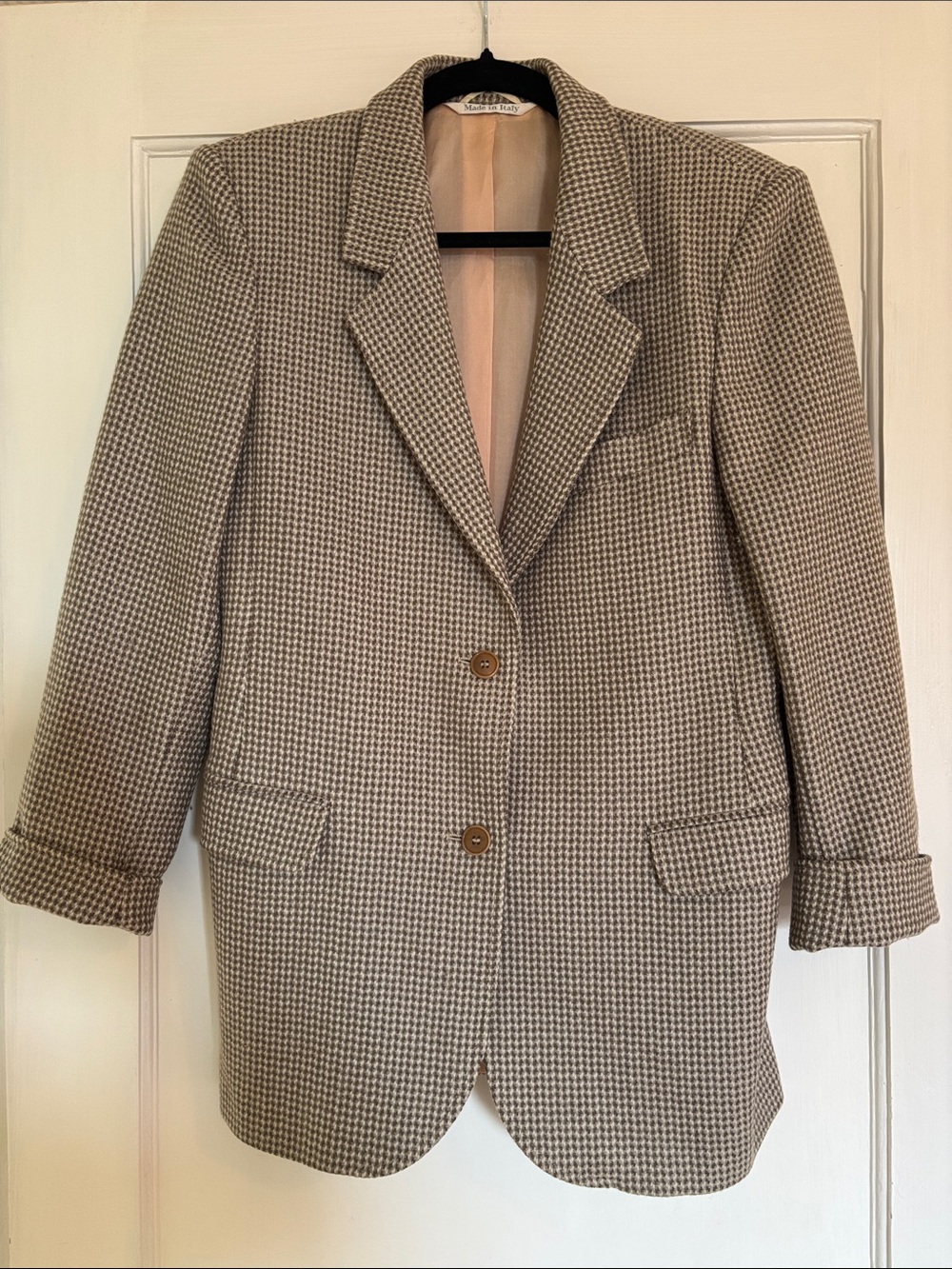 Vintage MaxMara Taupe and Cream 100%  Wool Houndstooth Blazer